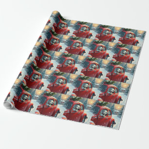 Dalmatian Snowy Car Ride Christmas Painting Wrapping Paper