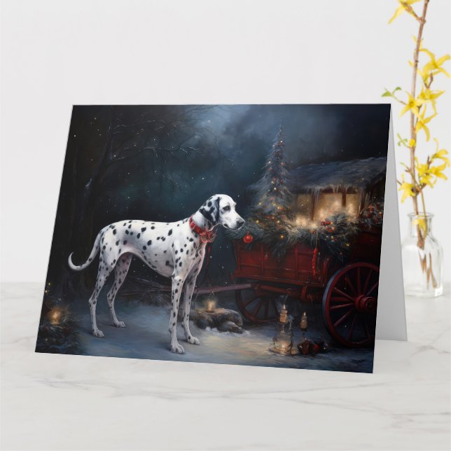 Dalmatian Snowy Sleigh Christmas Decor  Card (Yellow Flower)