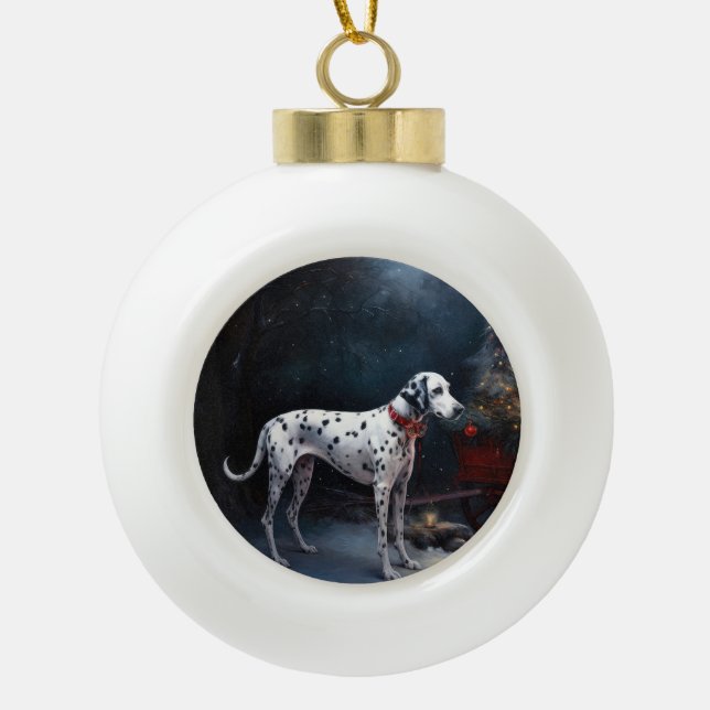 Dalmatian Snowy Sleigh Christmas Decor  Ceramic Ball Christmas Ornament (Front)