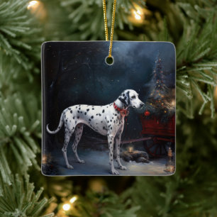Dalmatian Snowy Sleigh Christmas Decor  Ceramic Ornament