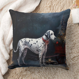 Dalmatian Snowy Sleigh Christmas Decor  Cushion
