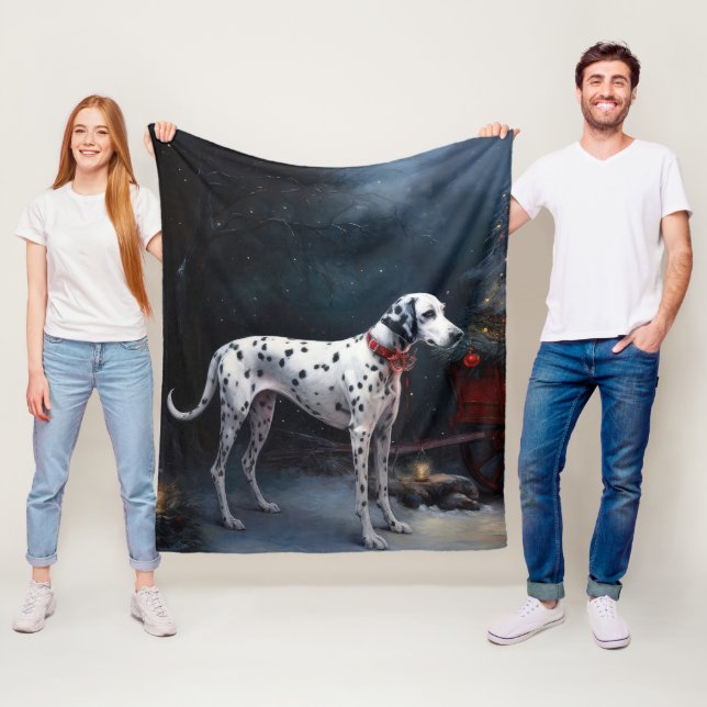 Dalmatian Snowy Sleigh Christmas Decor  Fleece Blanket (In Situ)