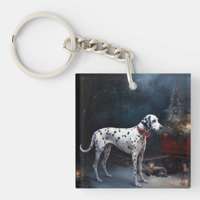 Dalmatian Snowy Sleigh Christmas Decor  Key Ring (Front)