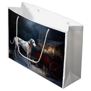 Dalmatian Snowy Sleigh Christmas Decor  Large Gift Bag