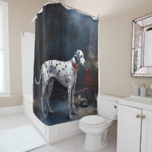 Dalmatian Snowy Sleigh Christmas Decor  Shower Curtain