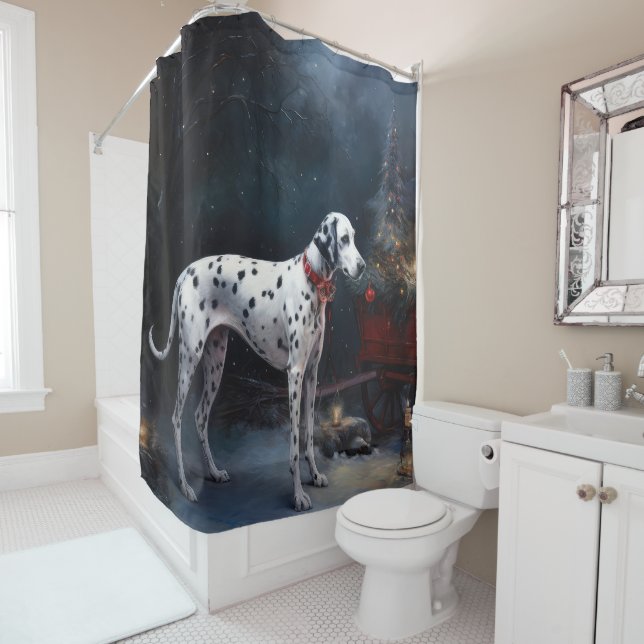 Dalmatian Snowy Sleigh Christmas Decor  Shower Curtain (In Situ)