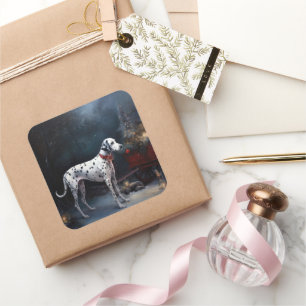 Dalmatian Snowy Sleigh Christmas Decor  Square Sticker