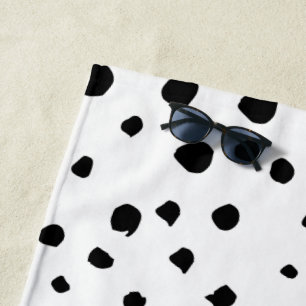 Dalmatian Spots, Dalmatian Dots, Black and White Beach Towel