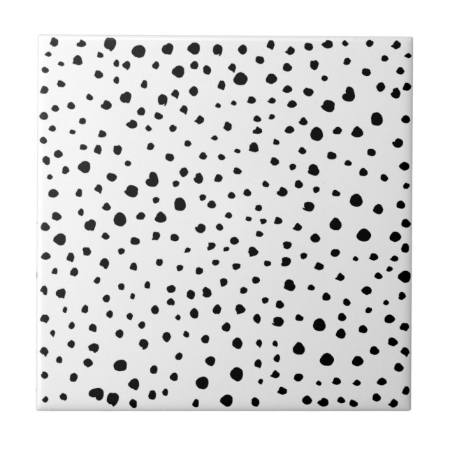 Dalmatian Spots, Dalmatian Dots, Black and White Ceramic Tile (Front)