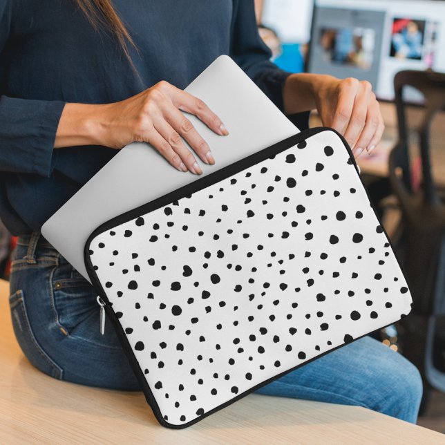 Dalmatian Spots, Dalmatian Dots, Black and White Laptop Sleeve (Creator Uploaded)