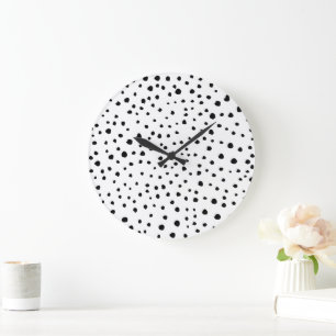 Dalmatian Spots, Dalmatian Dots, Black and White Large Clock