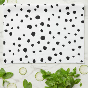 Dalmatian Spots, Dalmatian Dots, Black and White Tea Towel