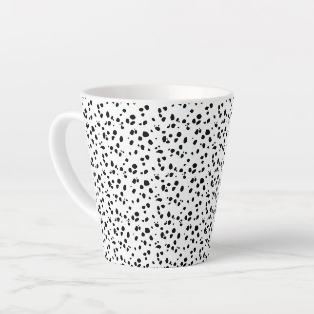 Dalmatian Spots Print Pattern Black And White Latte Mug (Left Angle)