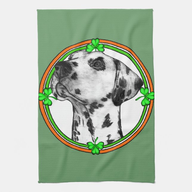 Dalmatian St Patricks Day Tea Towel (Vertical)