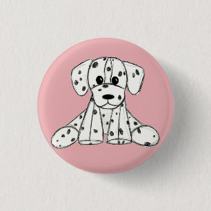 Dalmatian stuffed dog drawing outline simple black 3 cm round badge