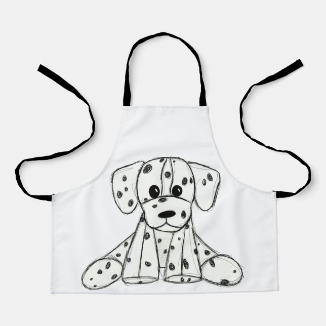 Dalmatian stuffed dog drawing outline simple black apron (Front)