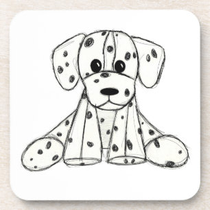 Dalmatian stuffed dog drawing outline simple black coaster