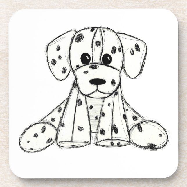 Dalmatian stuffed dog drawing outline simple black coaster (Front)
