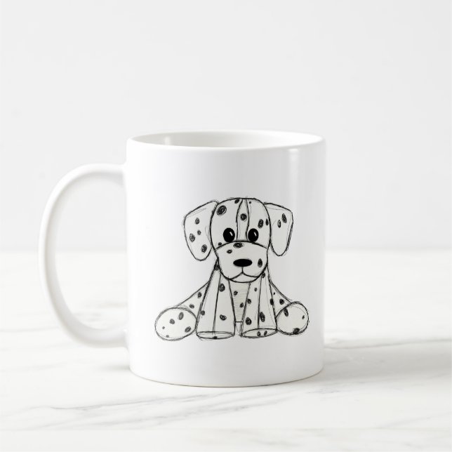 Dalmatian stuffed dog drawing outline simple black coffee mug (Left)