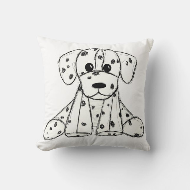 Dalmatian stuffed dog drawing outline simple black cushion (Front)