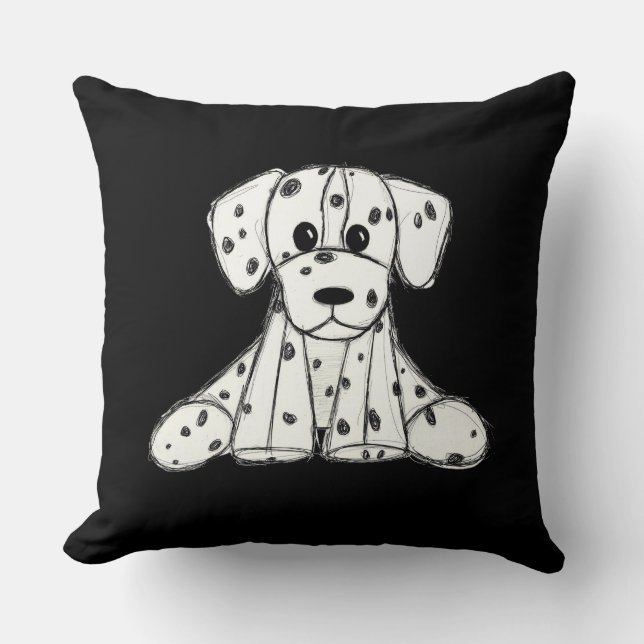 Dalmatian stuffed dog drawing outline simple black cushion (Front)