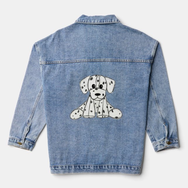 Dalmatian stuffed dog drawing outline simple black denim jacket (Back)