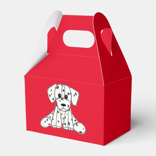 Dalmatian stuffed dog drawing outline simple black favour box (Front Side)