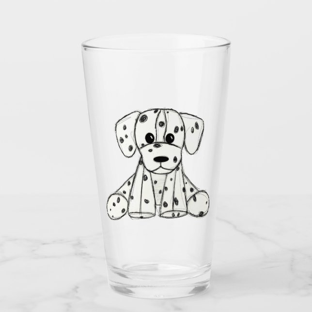 Dalmatian stuffed dog drawing outline simple black glass (Front)