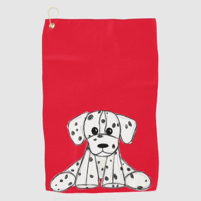 Dalmatian stuffed dog drawing outline simple black golf towel (Front)