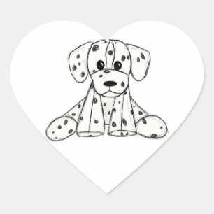 Dalmatian stuffed dog drawing outline simple black heart sticker