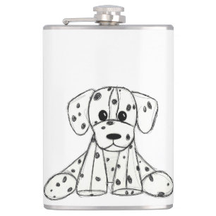 Dalmatian stuffed dog drawing outline simple black hip flask