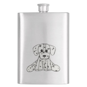 Dalmatian stuffed dog drawing outline simple black hip flask