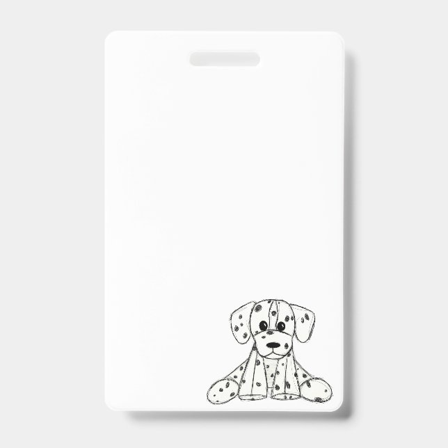 Dalmatian stuffed dog drawing outline simple black ID badge (Front)