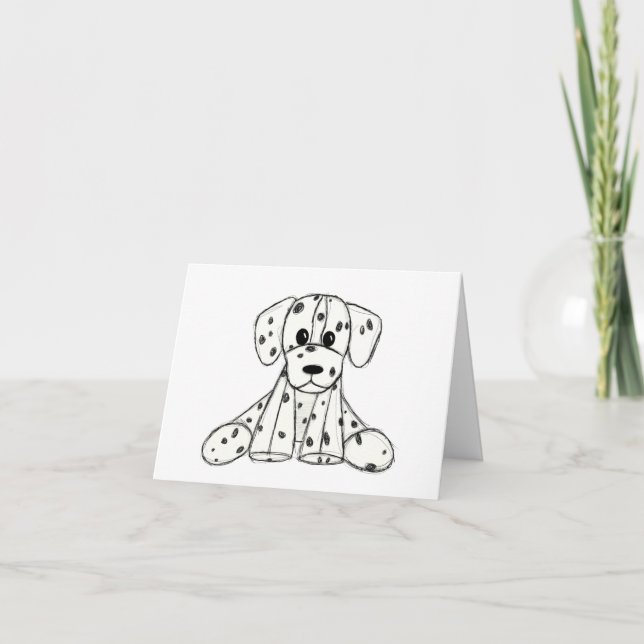 Dalmatian stuffed dog drawing outline simple black invitation (Front)