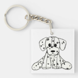 Dalmatian stuffed dog drawing outline simple black key ring