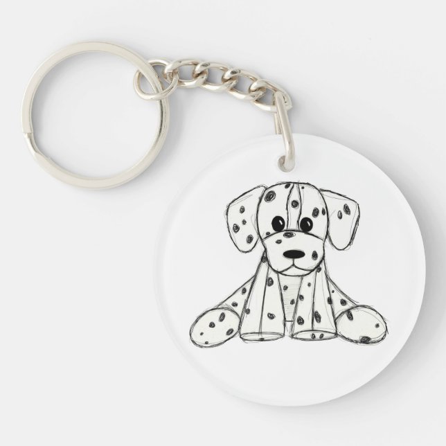 Dalmatian stuffed dog drawing outline simple black key ring (Front)