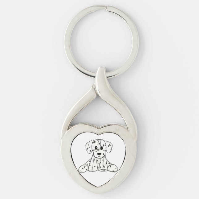 Dalmatian stuffed dog drawing outline simple black key ring (Front)
