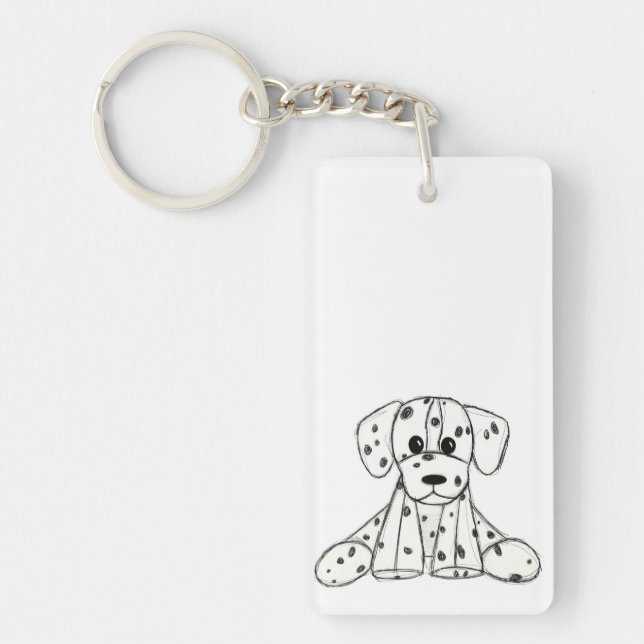 Dalmatian stuffed dog drawing outline simple black key ring (Front)