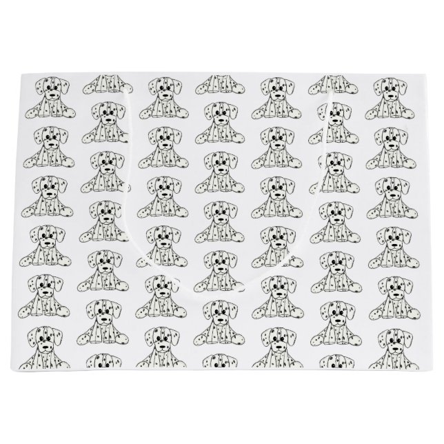 Dalmatian stuffed dog drawing outline simple black large gift bag (Front)