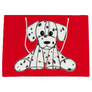 Dalmatian stuffed dog drawing outline simple black large gift bag