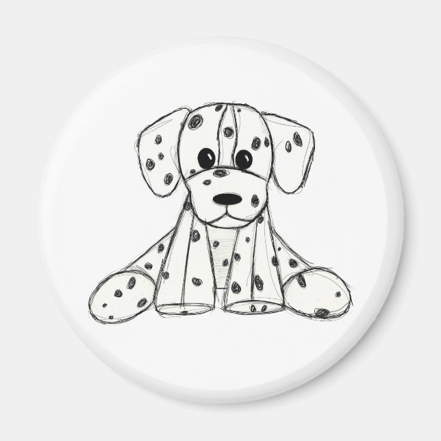 Dalmatian stuffed dog drawing outline simple black magnet (Front)