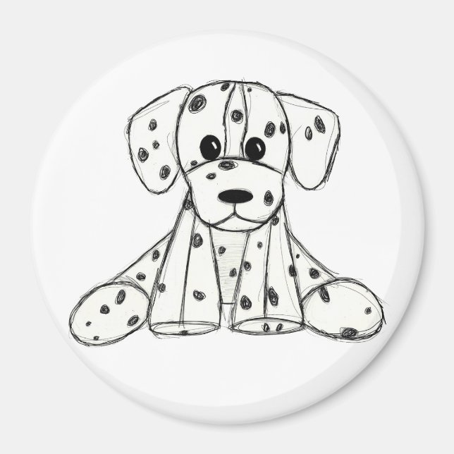 Dalmatian stuffed dog drawing outline simple black magnet (Front)