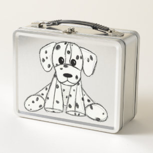 Dalmatian stuffed dog drawing outline simple black metal lunch box