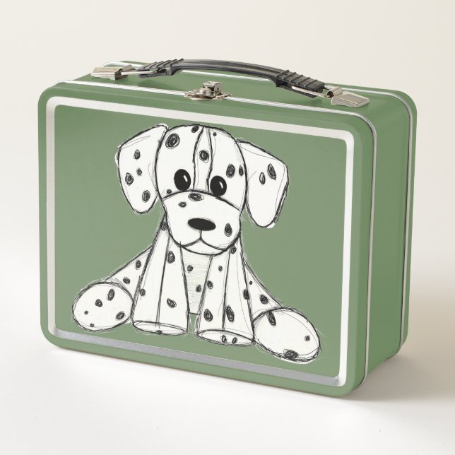Dalmatian stuffed dog drawing outline simple black metal lunch box (Front)