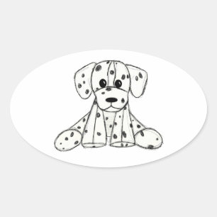 Dalmatian stuffed dog drawing outline simple black oval sticker