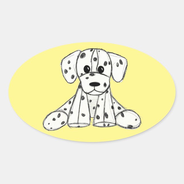 Dalmatian stuffed dog drawing outline simple black oval sticker (Front)