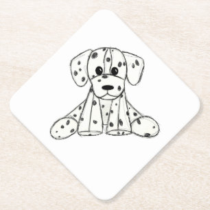 Dalmatian stuffed dog drawing outline simple black paper coaster