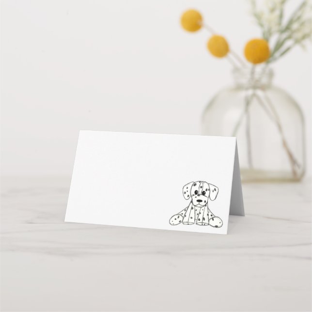 Dalmatian stuffed dog drawing outline simple black place card (Front)