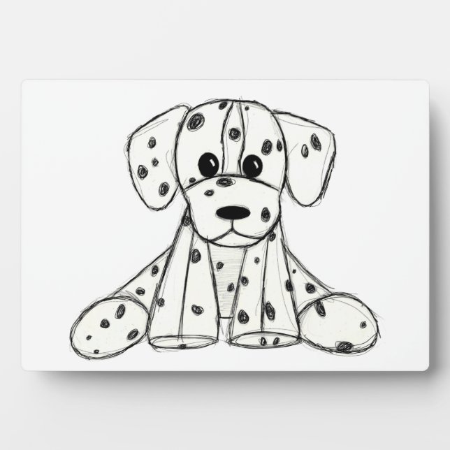 Dalmatian stuffed dog drawing outline simple black plaque (Front)
