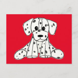 Dalmatian stuffed dog drawing outline simple black postcard